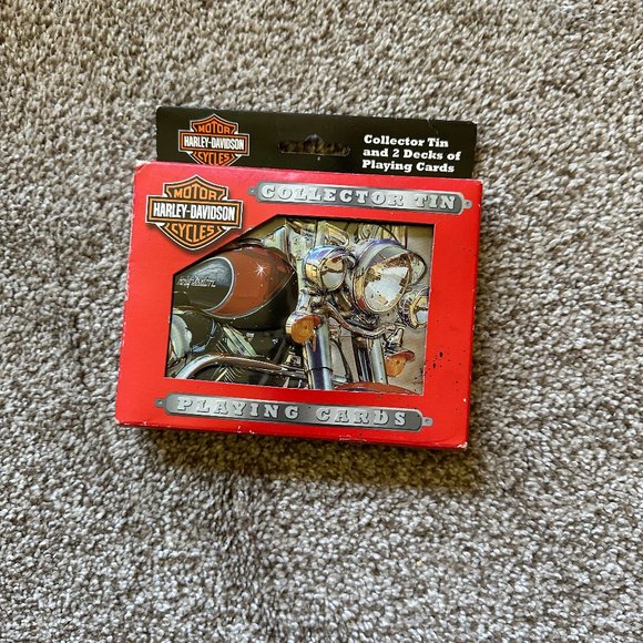 HARLEY DAVIDSON COLLECTORS TIN WITH 2 DECKS OF CARDS - Picture 1 of 7